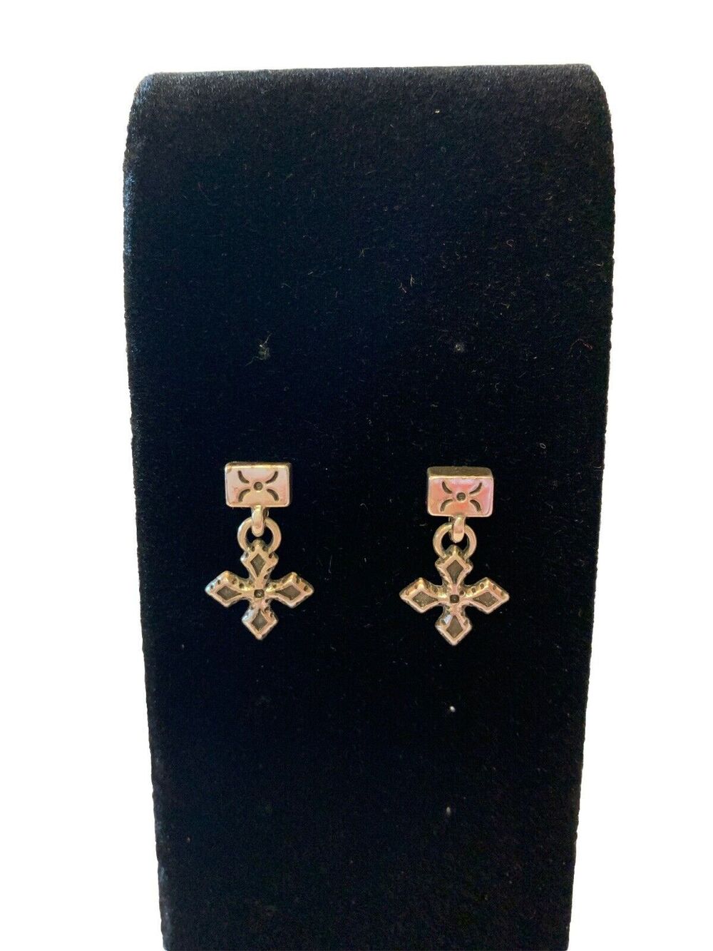 Brighton Silver-plated Cross Drop Dangle Earrings Retired Dainty Very Good Cond